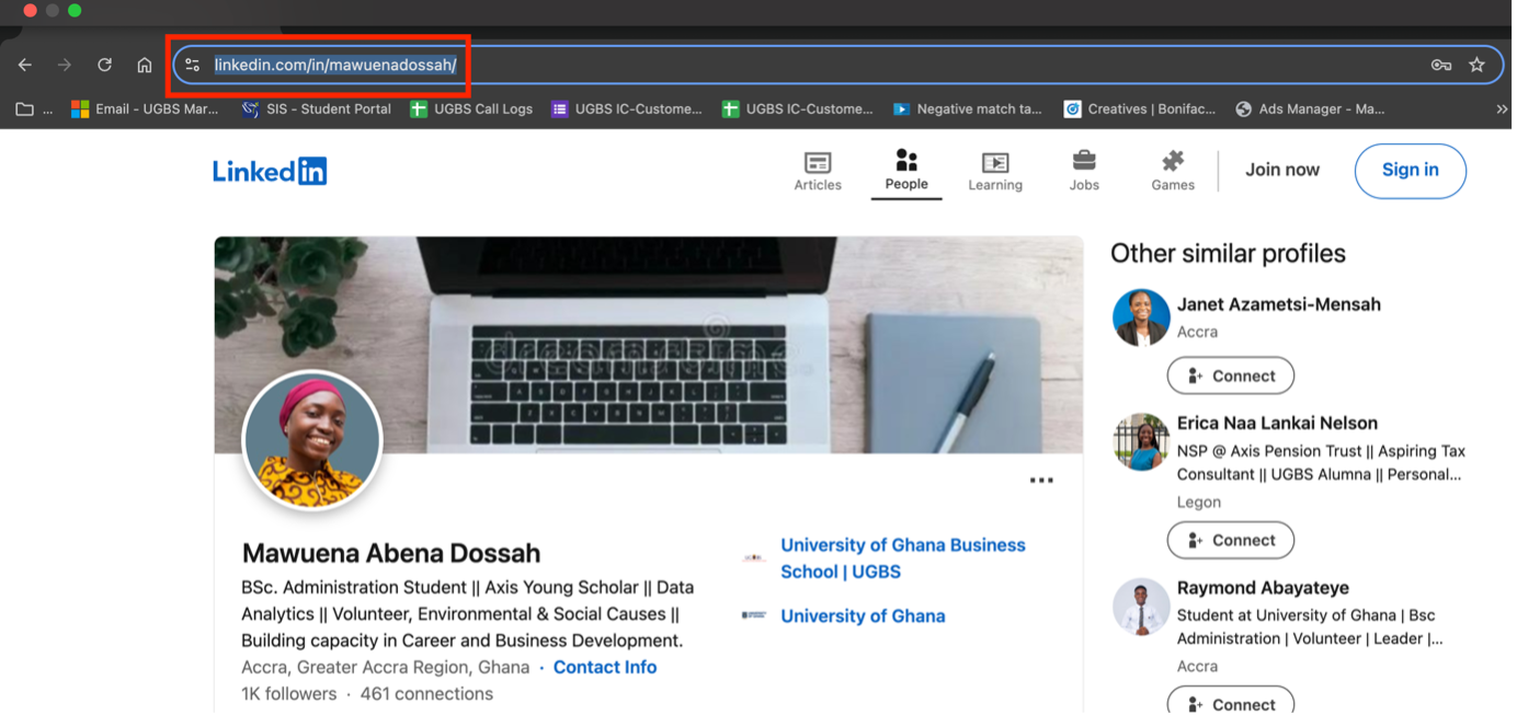 Figure 4: LinkedIn Profile URL Link Example